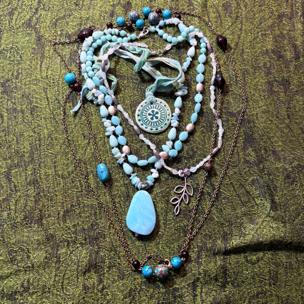 Vintage beaded necklace bundle Turquoise Multi-Layer jewelry Set clay amazonite
